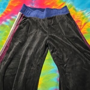 Fabletics Black Velour Pants with Blue Waistband